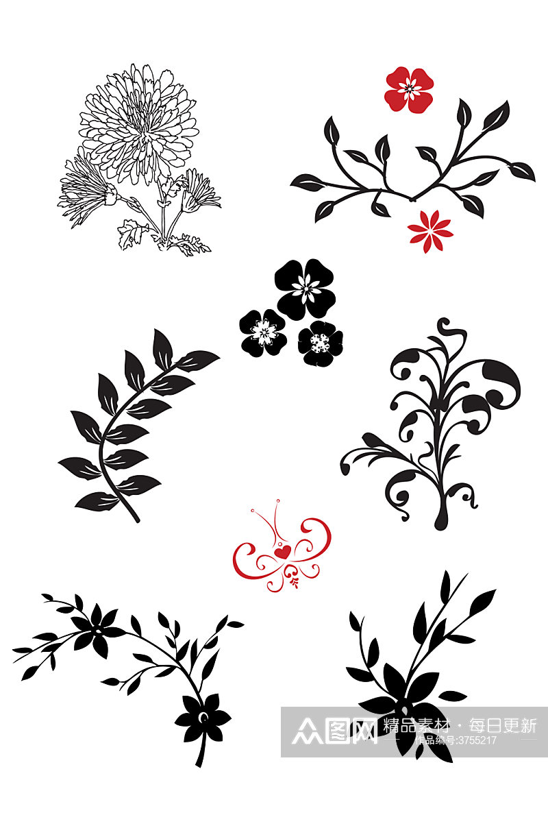 手绘欧式植物古典小清新花束叶子免扣元素素材