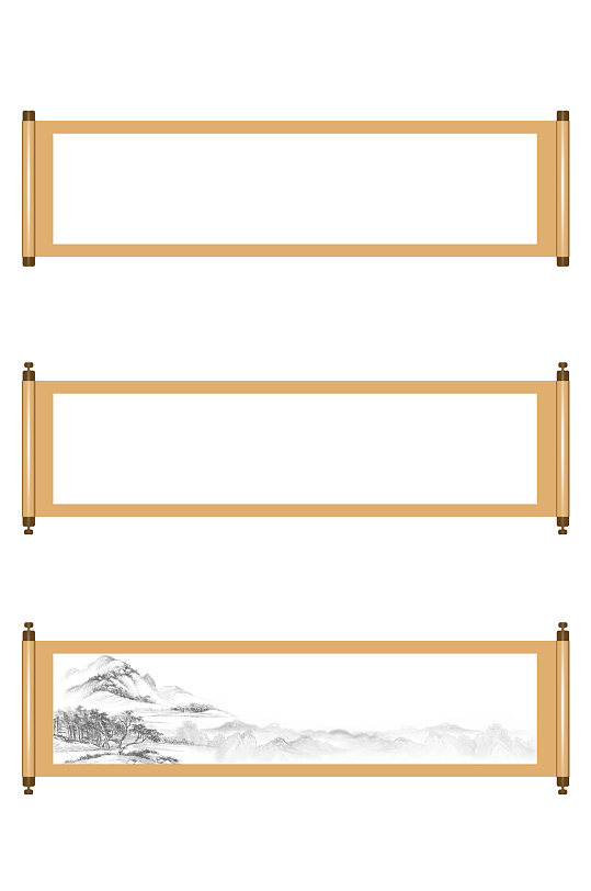 中国风横板卷轴素材免扣元素立即下载中国风柳丝绿色横式装饰画立即