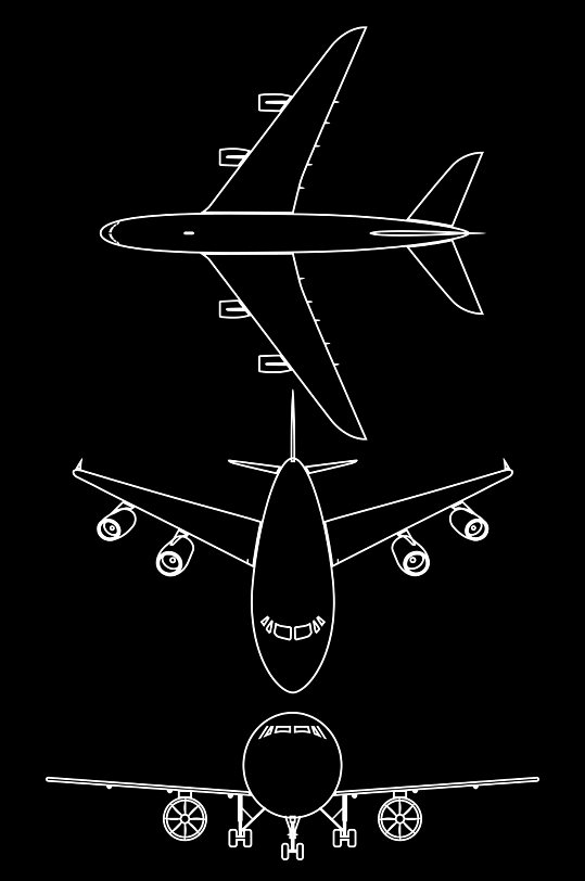 创意手绘白色航空航天飞机客机线稿免扣元素