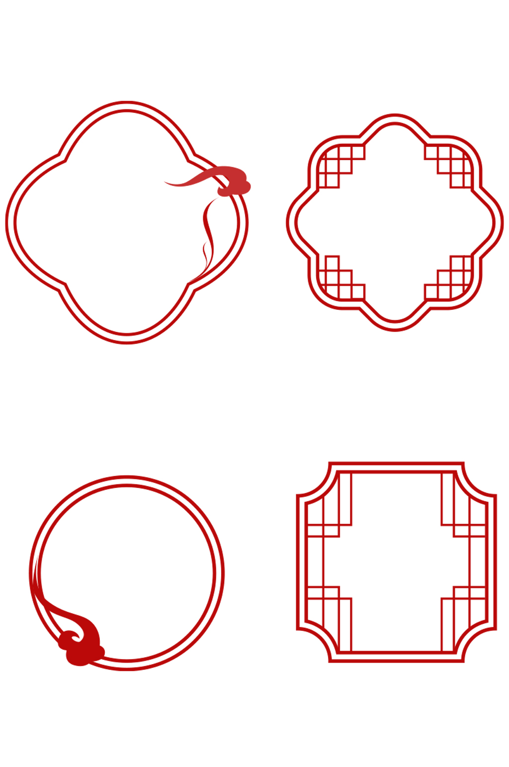 手绘中式线条云纹边框免扣元素