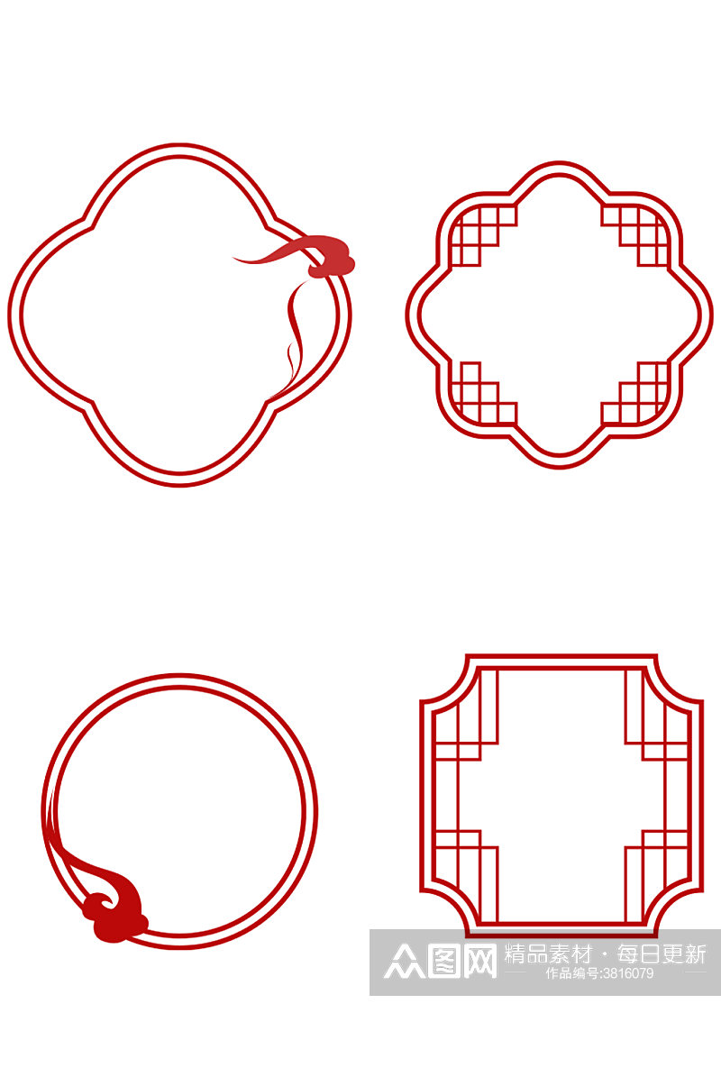 手绘中式线条云纹边框免扣元素素材