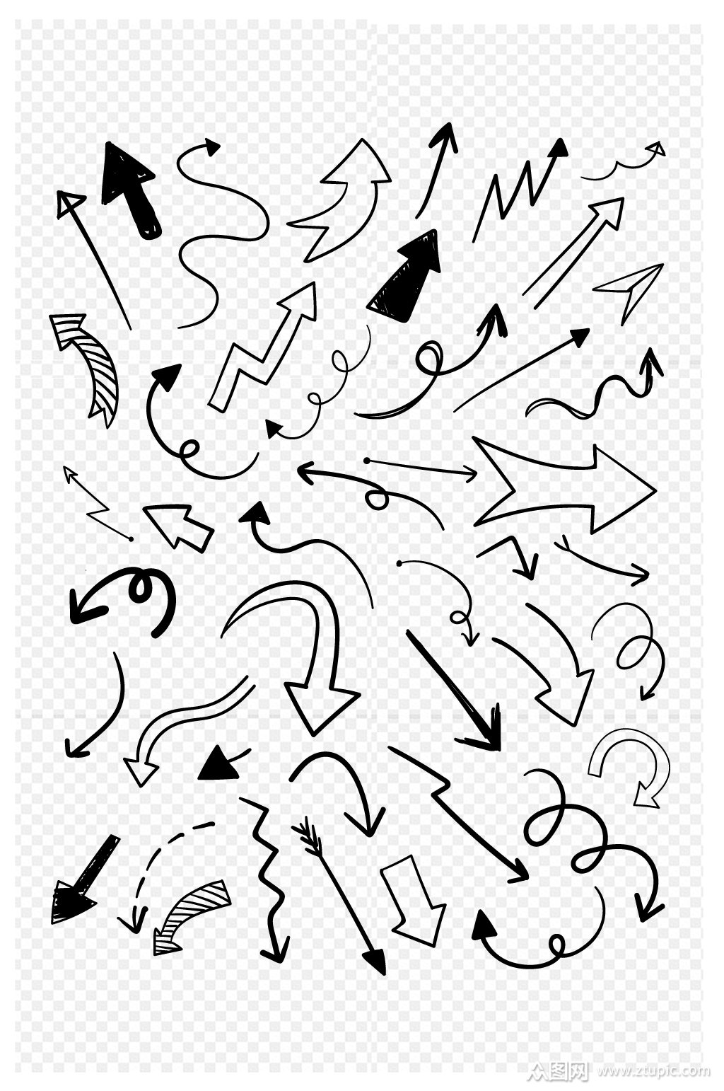 简约动漫抽象手绘方向涂鸦艺术箭头免扣元素素材