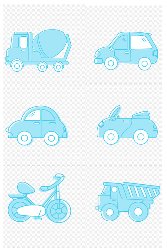 交通工具自行车卡车卡通图标元素免扣元素