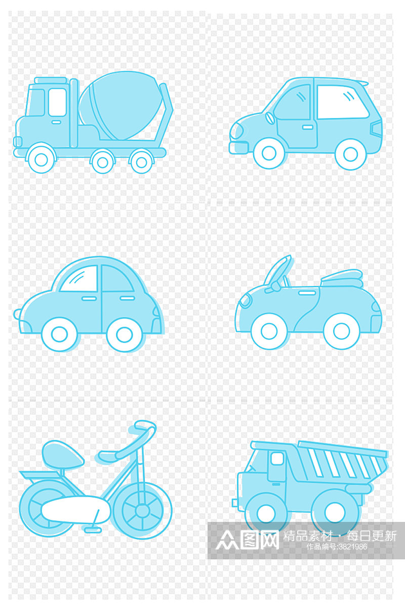 交通工具自行车卡车卡通图标元素免扣元素素材