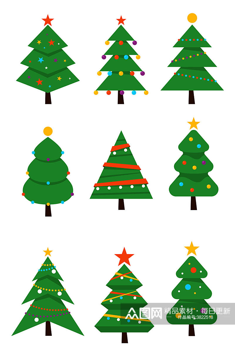 手绘圣诞树大树插画免扣元素素材