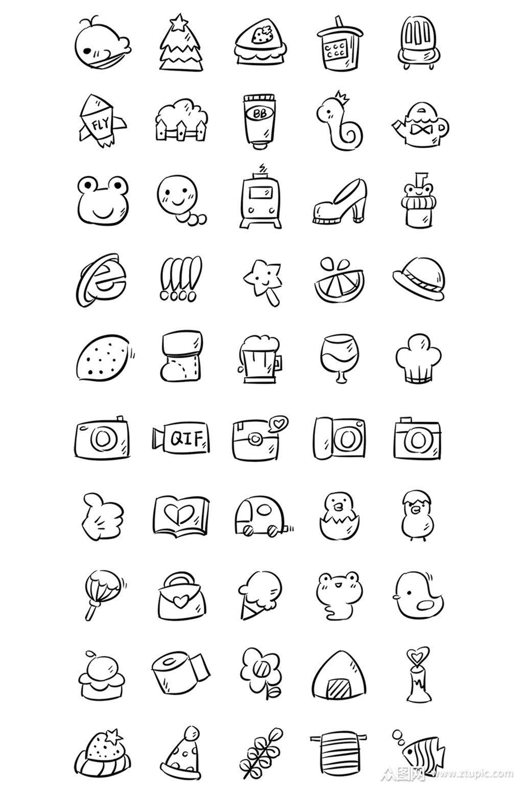 可爱手绘线条小图标免扣元素素材