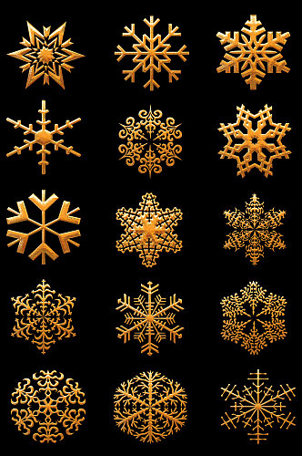 鎏金镂空立体雪片图案图标装饰线条免扣元素