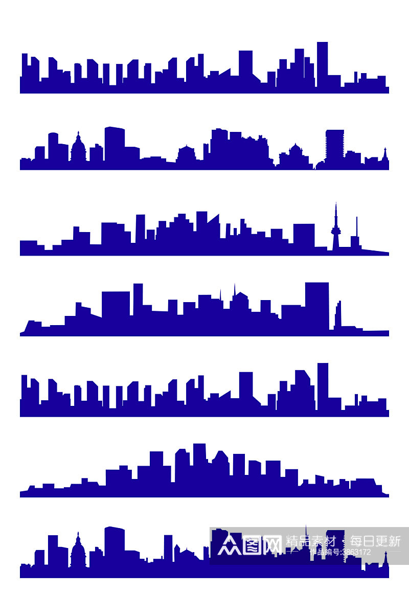 城市剪影手绘城市建筑剪影免扣元素素材
