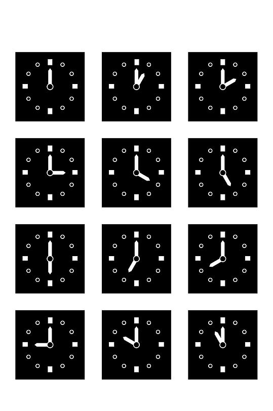 方形时钟简约钟表时间时辰元素小时免扣元素