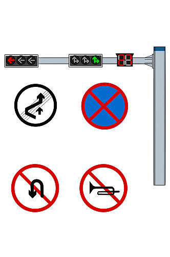 手绘卡通红绿灯交通信号灯交通标志免扣元素
