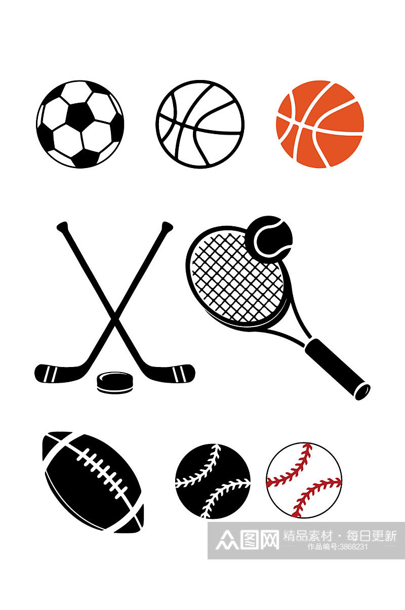 体育运动篮球足球网球冰球橄榄免扣元素素材