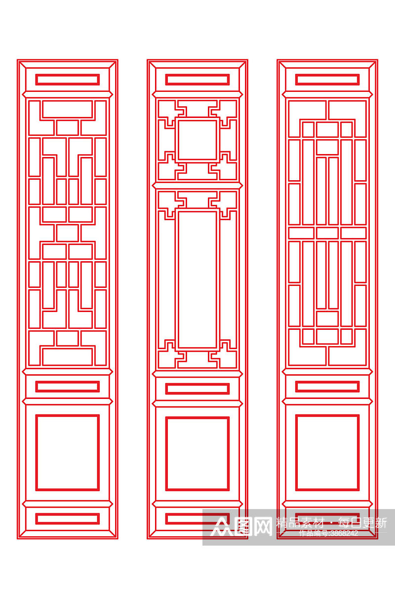 中国风红色喜庆雕花屏风装饰免扣元素素材