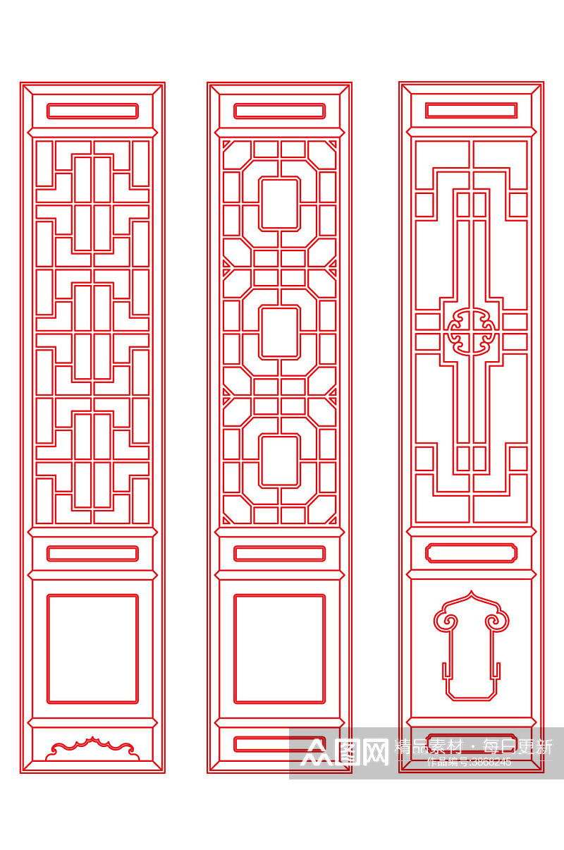 中国风红色喜庆雕花屏风装饰免扣元素素材
