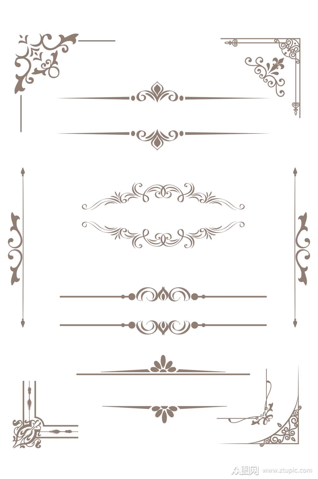 欧式古典花纹花边边框边角分割线免扣元素素材