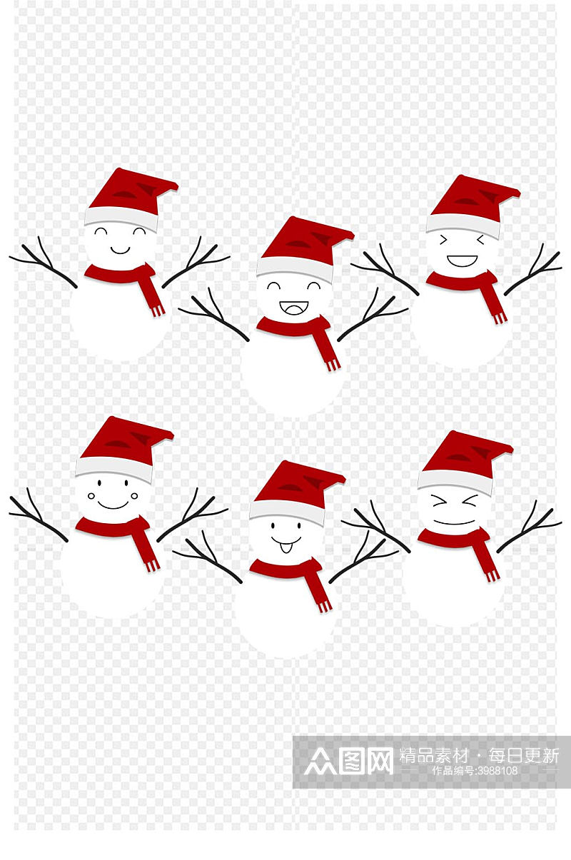 可爱雪人红帽红围巾新年圣诞节免扣元素素材