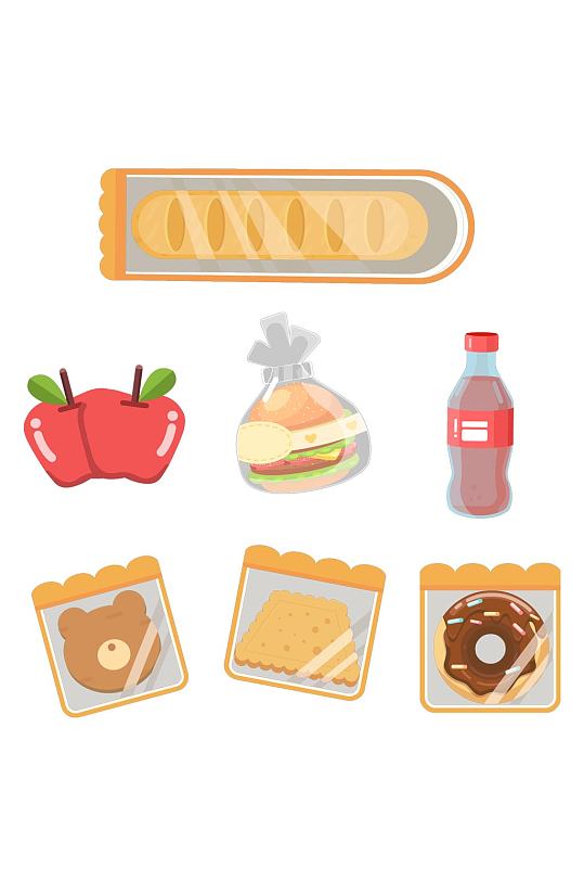 面包苹果汉堡饼干可乐零食野餐卡通免扣元素