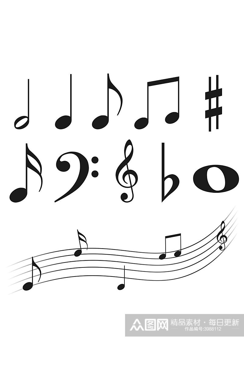乐谱音符图标合集五线谱音乐装饰卡素材