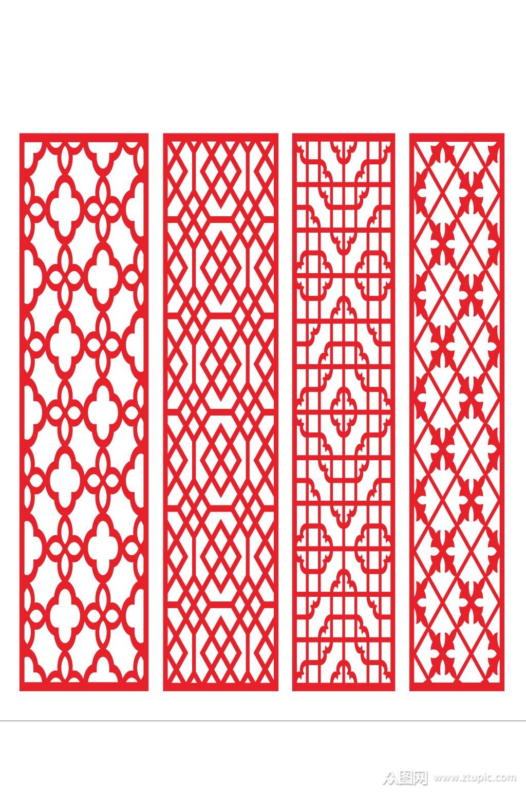 古典镂空雕花隔断图案装饰免扣元素素材