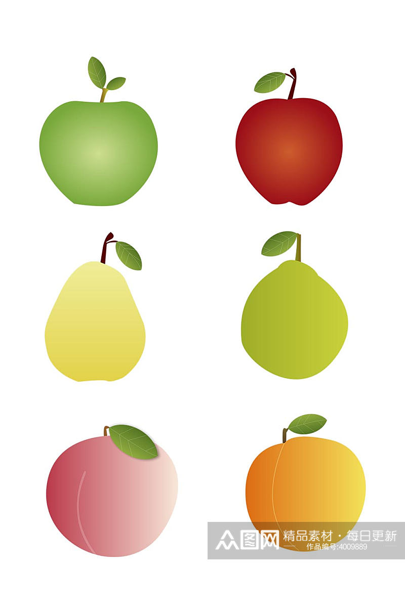 手绘苹果梨子桃水果果实元素免扣元素素材