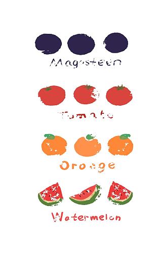 水彩手绘可爱果蔬蓝莓番茄西瓜免扣元素