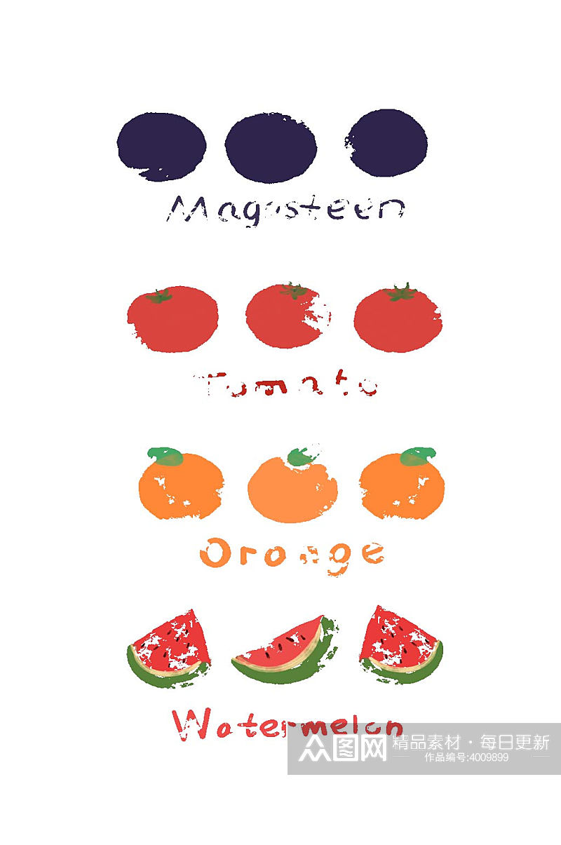 水彩手绘可爱果蔬蓝莓番茄西瓜免扣元素素材