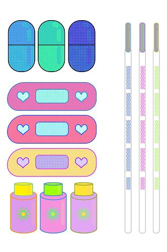胶囊创可贴温度计卡通手绘免扣元素
