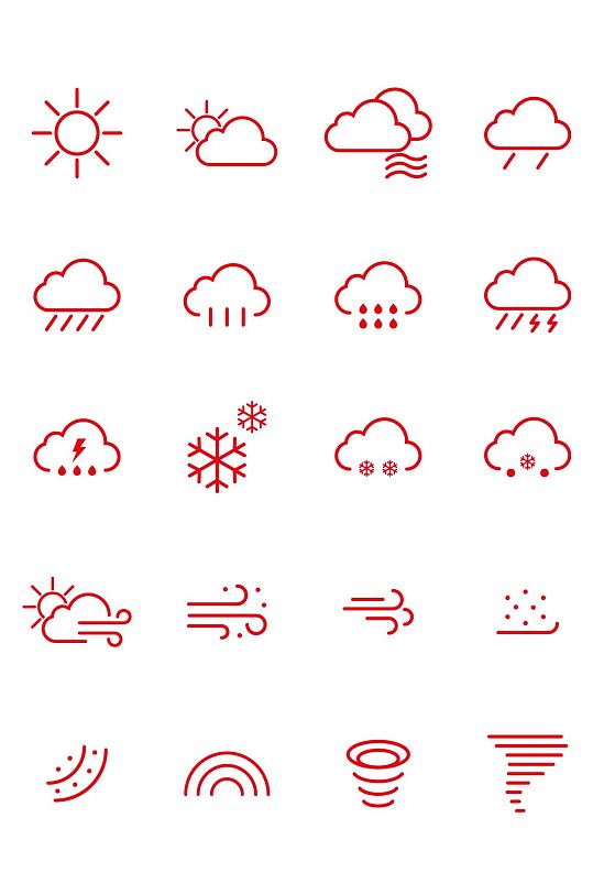 天气线条图标晴天太阳雪风尘闪电免扣元素