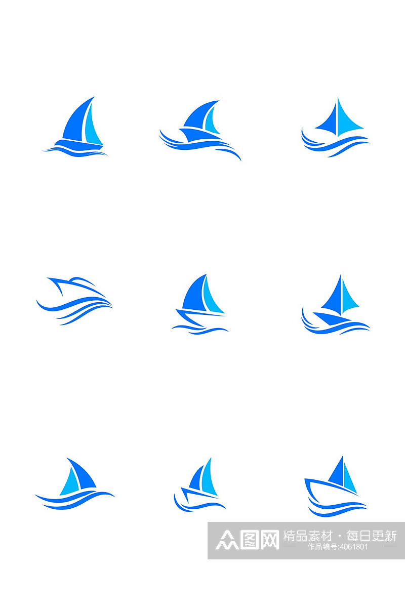 帆船标志船手绘帆船图标免扣元素素材