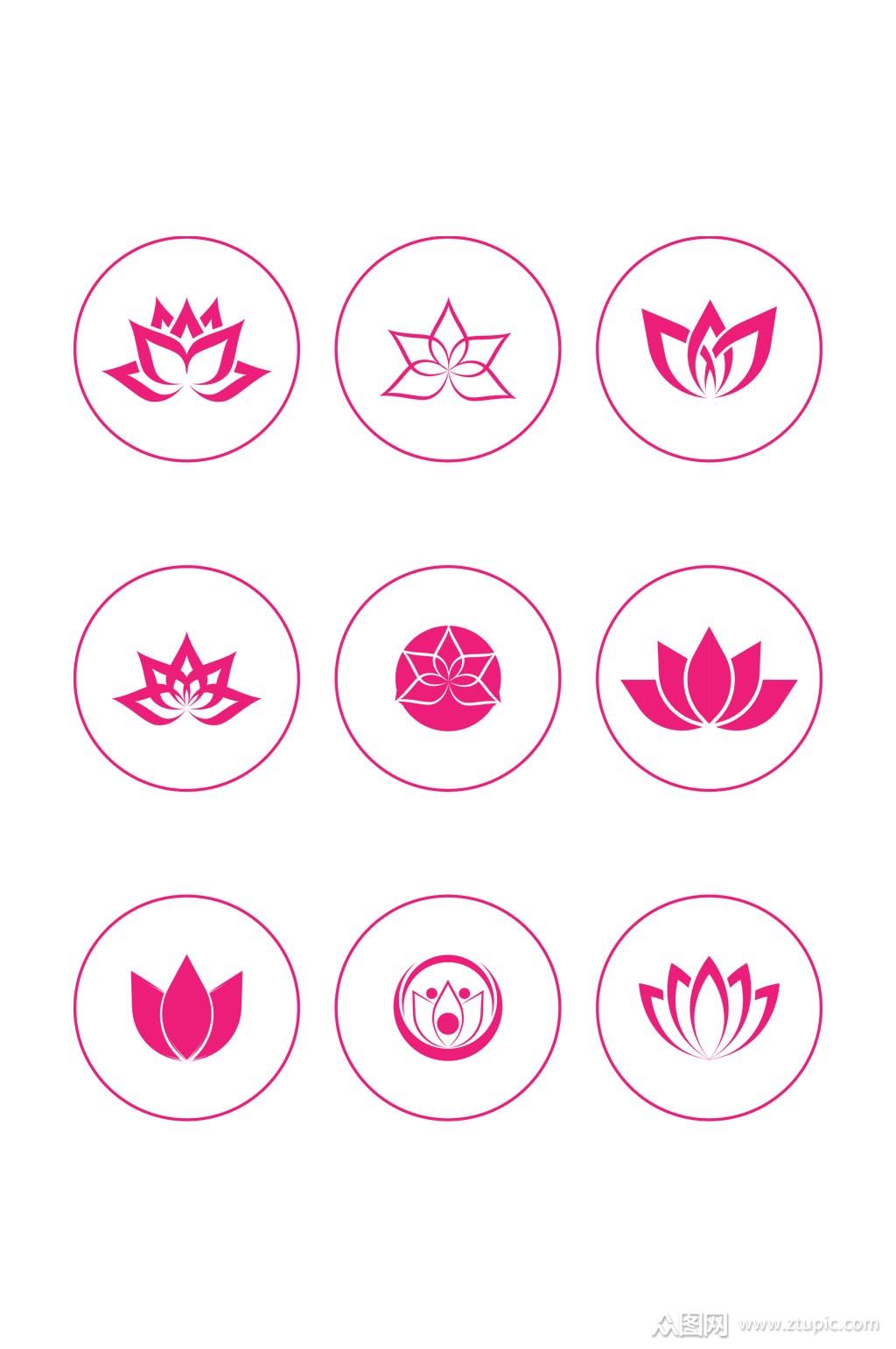 莲花标志手绘荷花图标免扣元素素材