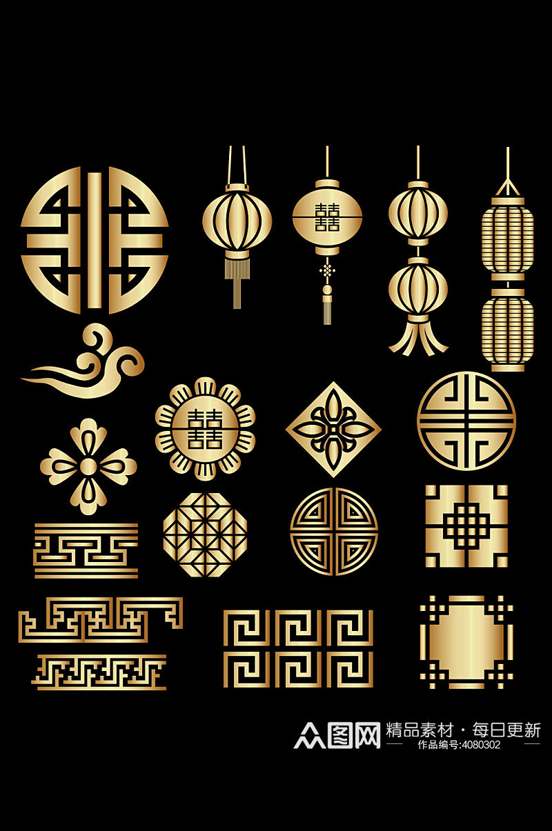 古典中国风传统边框灯笼国潮风中式免扣元素素材