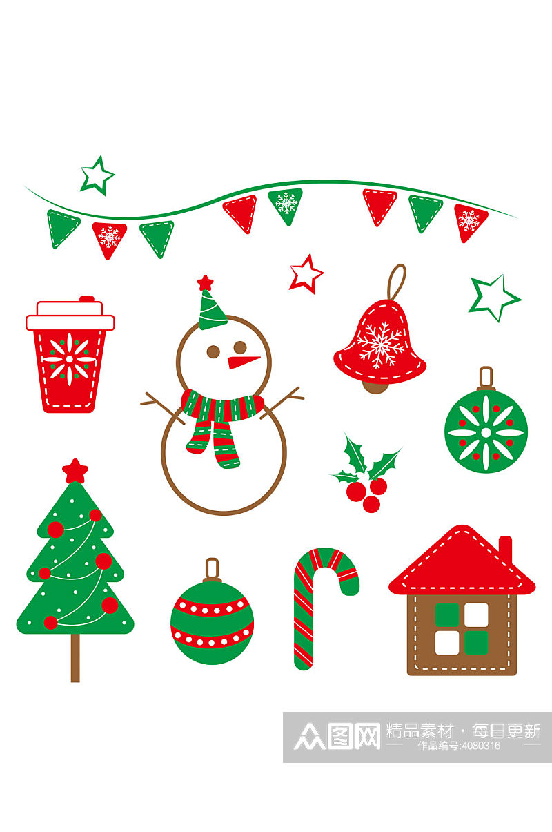 卡通可爱圣诞节雪花装饰图案图免扣元素素材