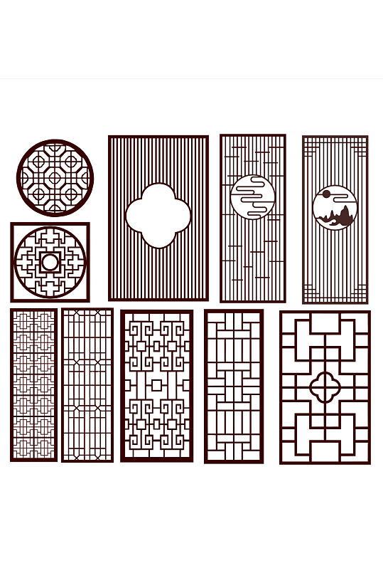 中式窗格镂空隔断图案免扣元素