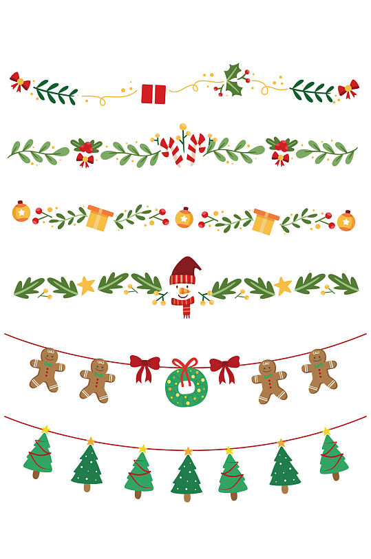 圣诞节老人分割线花环可爱花边边框元素