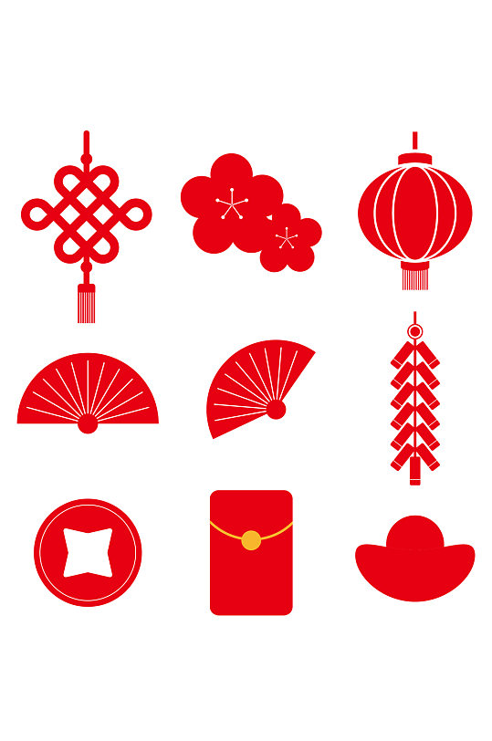 中国风灯笼元旦新年中国节鞭炮红包免扣元素