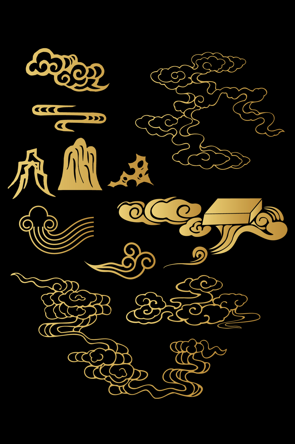 中国风古典线性祥云纹底纹装饰图案免扣元素模板下载