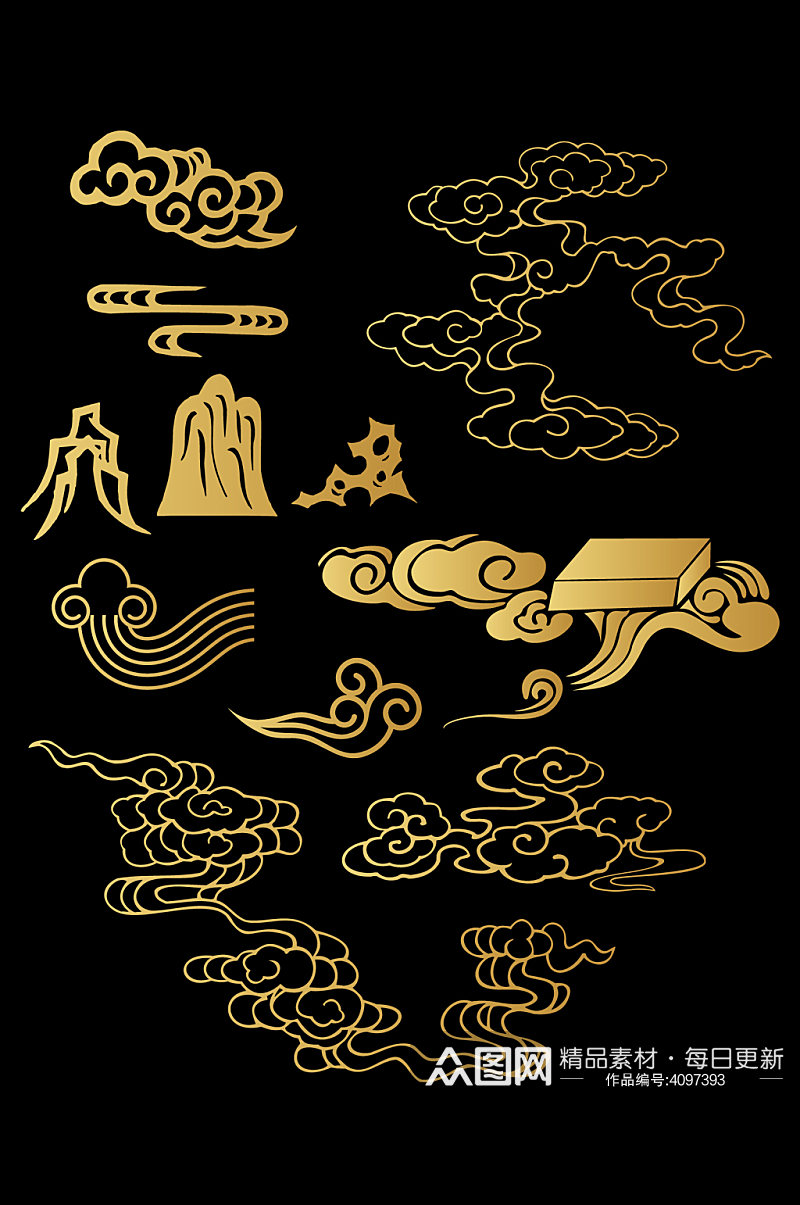 中国风古典线性祥云纹底纹装饰图案免扣元素素材