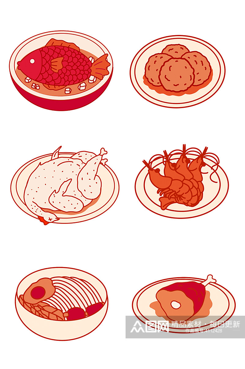 线条风传统新年美食免扣元素素材