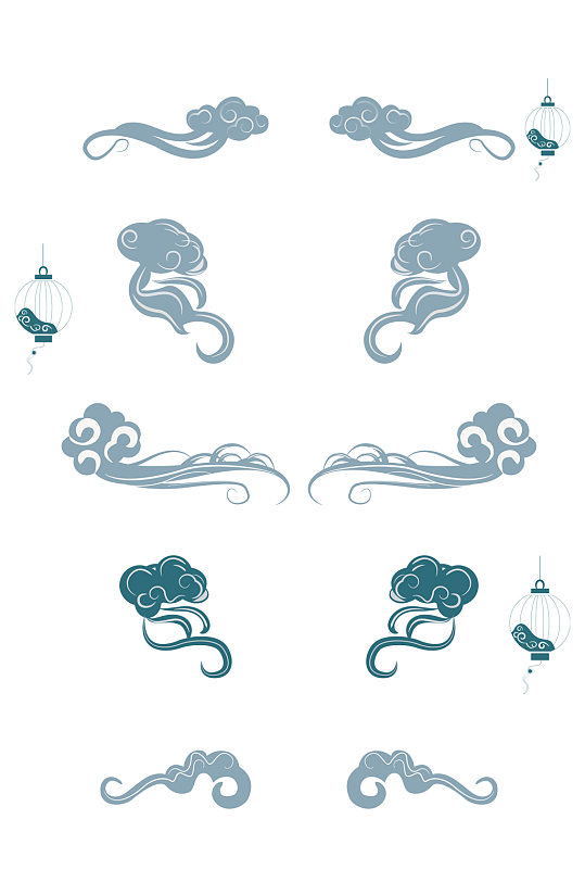中国风中式云纹祥云灯笼装饰免扣元素