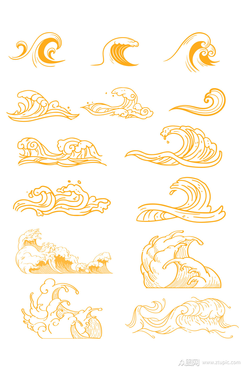 中式浪花纹海水纹中国风免扣元素素材