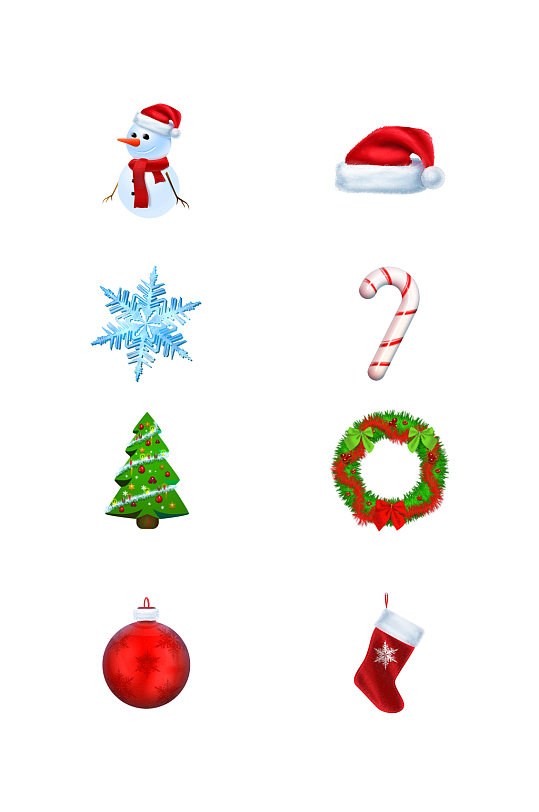 圣诞节挂件元素雪花雪人圣诞树装饰免扣元素