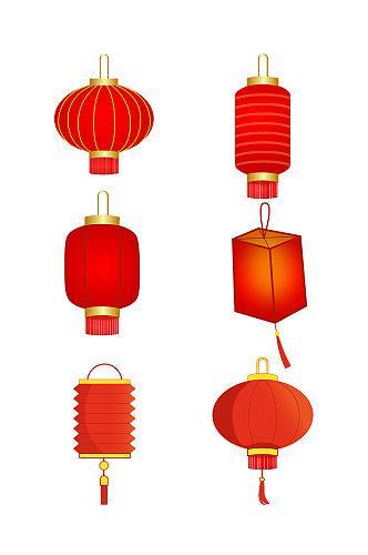 灯笼手绘中式复古红色灯笼卡通新年免扣元素