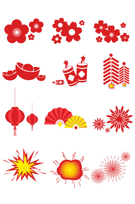 新年春节元素喜庆过年中式花纹免扣元素