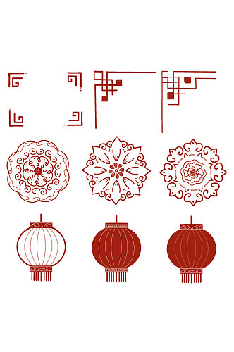 中国风新年装饰印花边框免扣元素