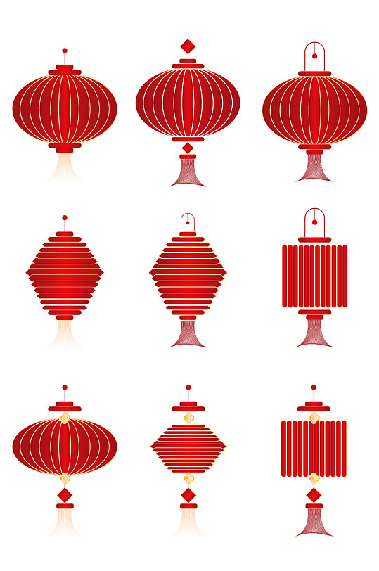 中式复古红色过年喜庆红灯笼挂饰免扣元素