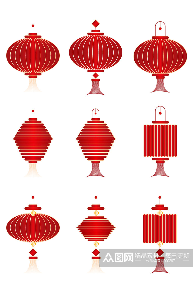 中式复古红色过年喜庆红灯笼挂饰免扣元素素材