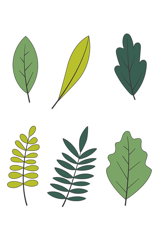 卡通手绘绿色树叶免扣元素