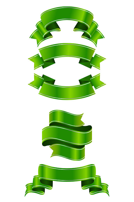电商促销绿色丝带飘带装饰标签素材免扣元素
