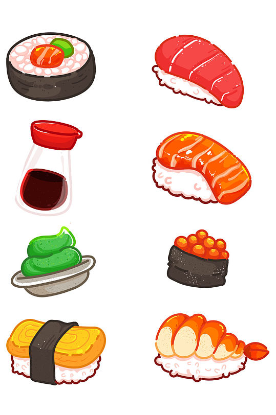 卡通美食餐饮日本寿司刺身元素免扣元素