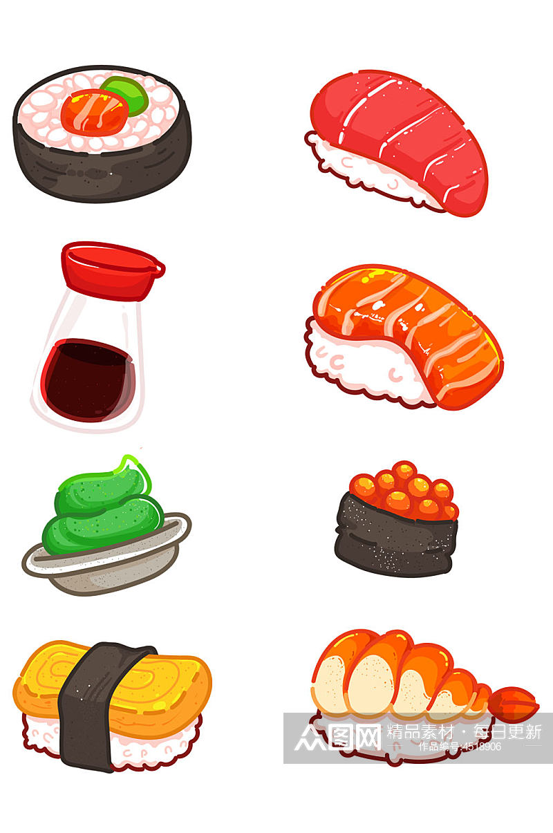 卡通美食餐饮日本寿司刺身元素免扣元素素材