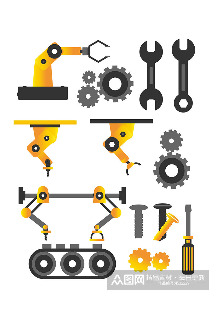 机械扳手螺丝齿轮装饰图案免扣元素素材